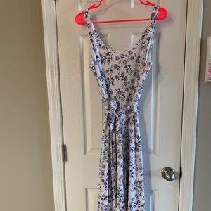 LOFT Purple Floral Print Sleeveless Dress with Full Skirt Sz Medium Petite